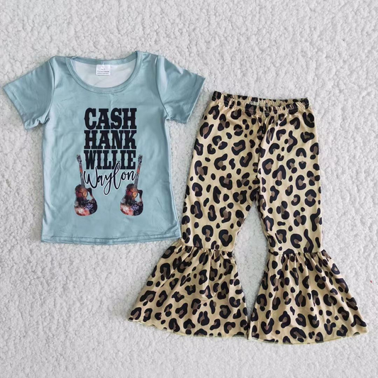 Promotion D9-13 Baby Girl Guitar Singer Leopard Bell Pants Music Outfit