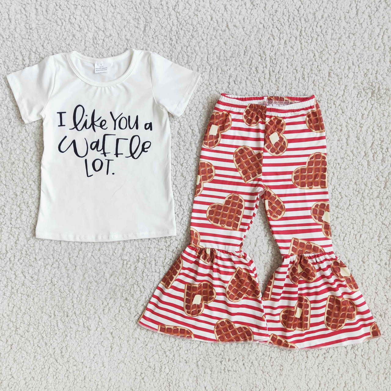 Promotion D9-4 Baby Girl I Like You Shirt Hearts Stripes Bell Pants Set