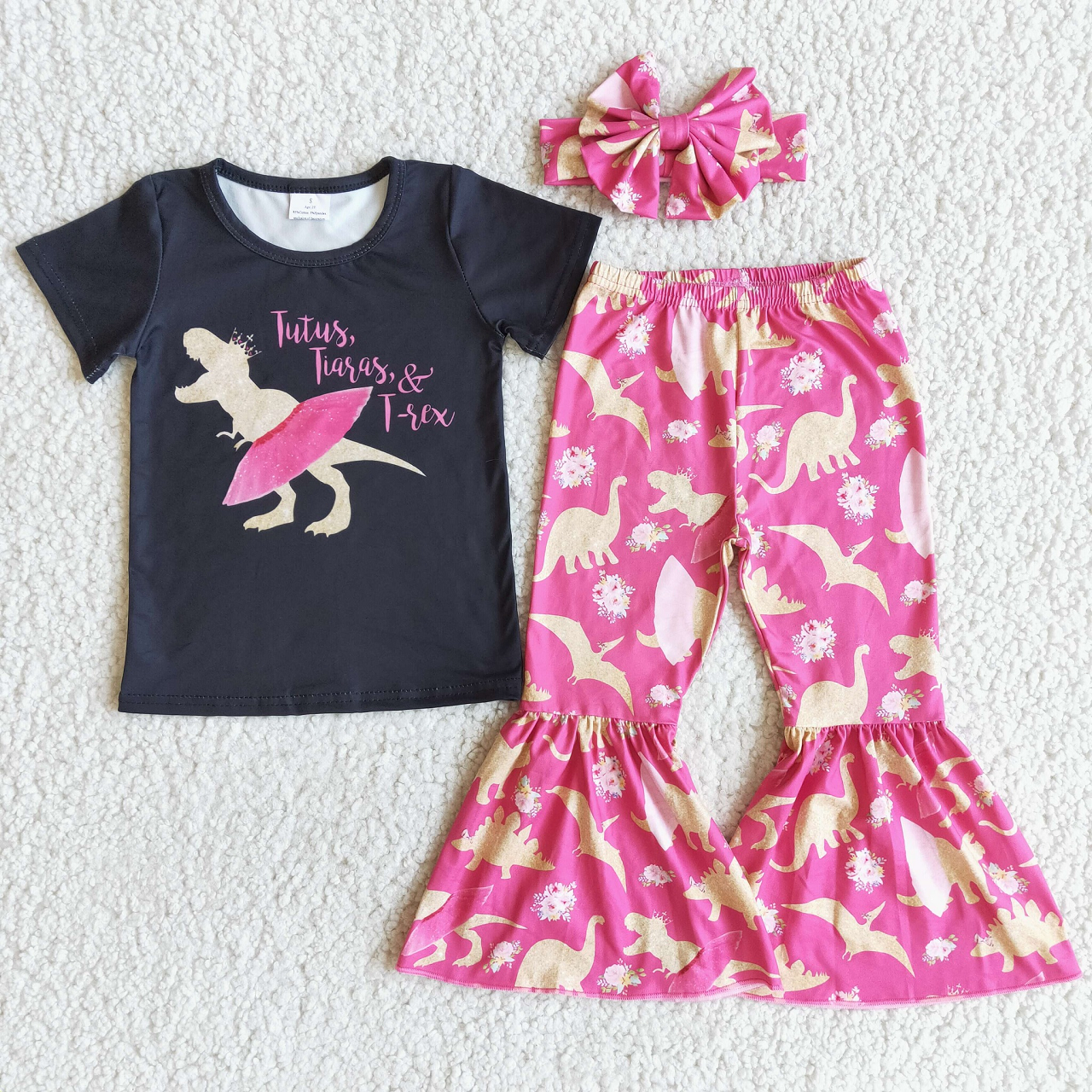 Promotion D9-5 Baby Girl Baby Girl Black Shirts Dinosaurs Bell Pants Outfit