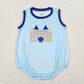 Baby Boy Sleeveless Embroidery Castle Stripes Blue Bubble One Piece Romper