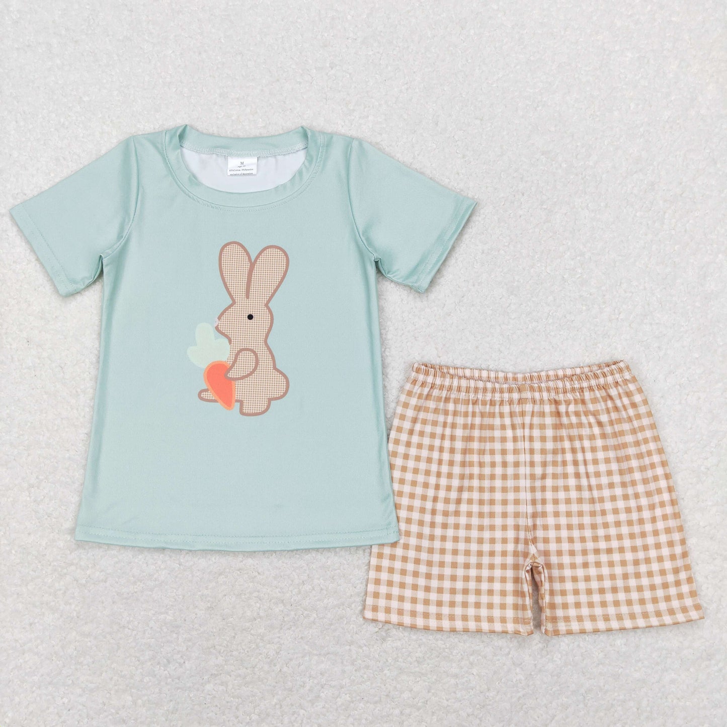 BSSO0407 Easter Baby Boy Short Sleeves Rabbit Shirt Plaid Shorts Set