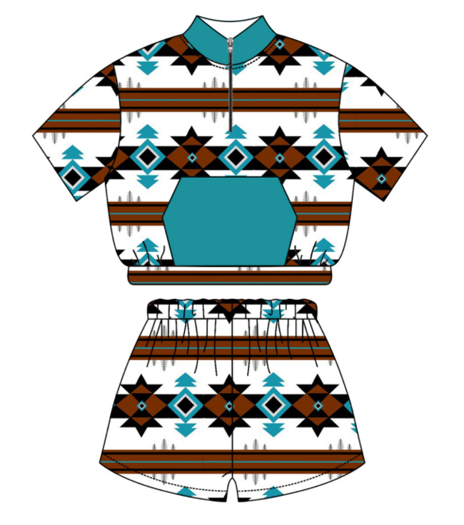 Baby Kids Toddler Sibling Western Aztec Shirt Romper Set Moq 5