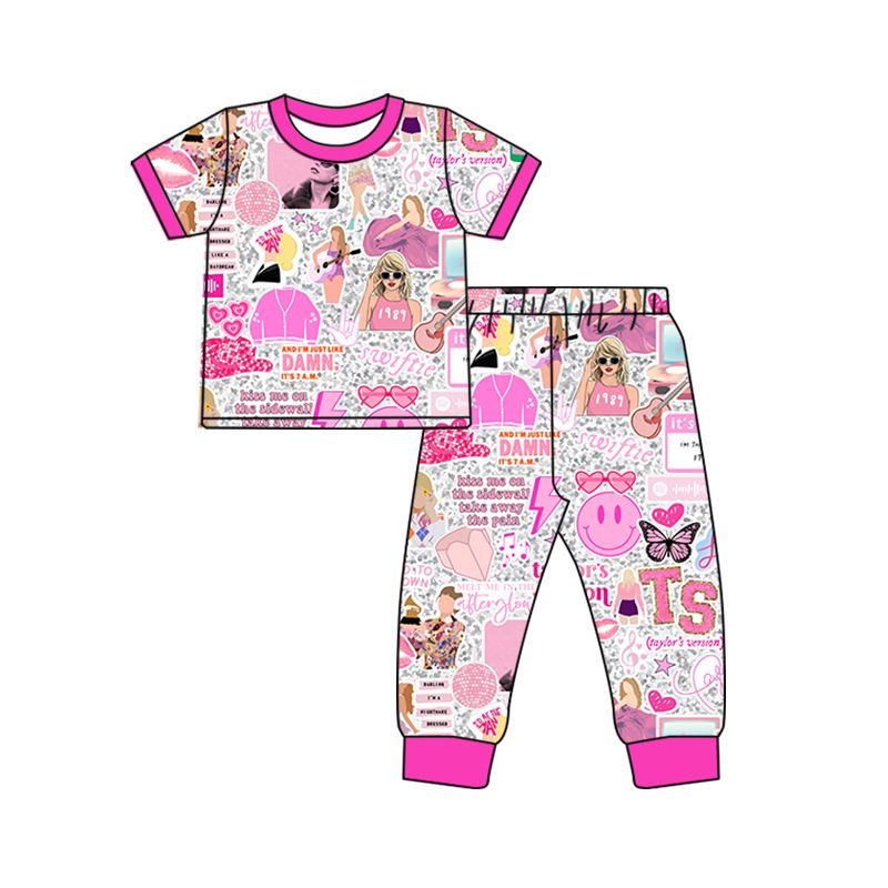 Pre-order GSPO1427 Baby Girl Short Sleeves Shirt Pants Singer Set Pajamas