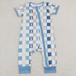 Baby Boy Kids Short Sleeves Checkered Rabbits Sibling Romper Pajamas Clothes Set