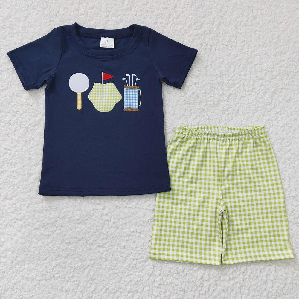 Baby Boy Short Sleeves Embroidery Golf Shirt Shorts Sibling Brother Clothes Set