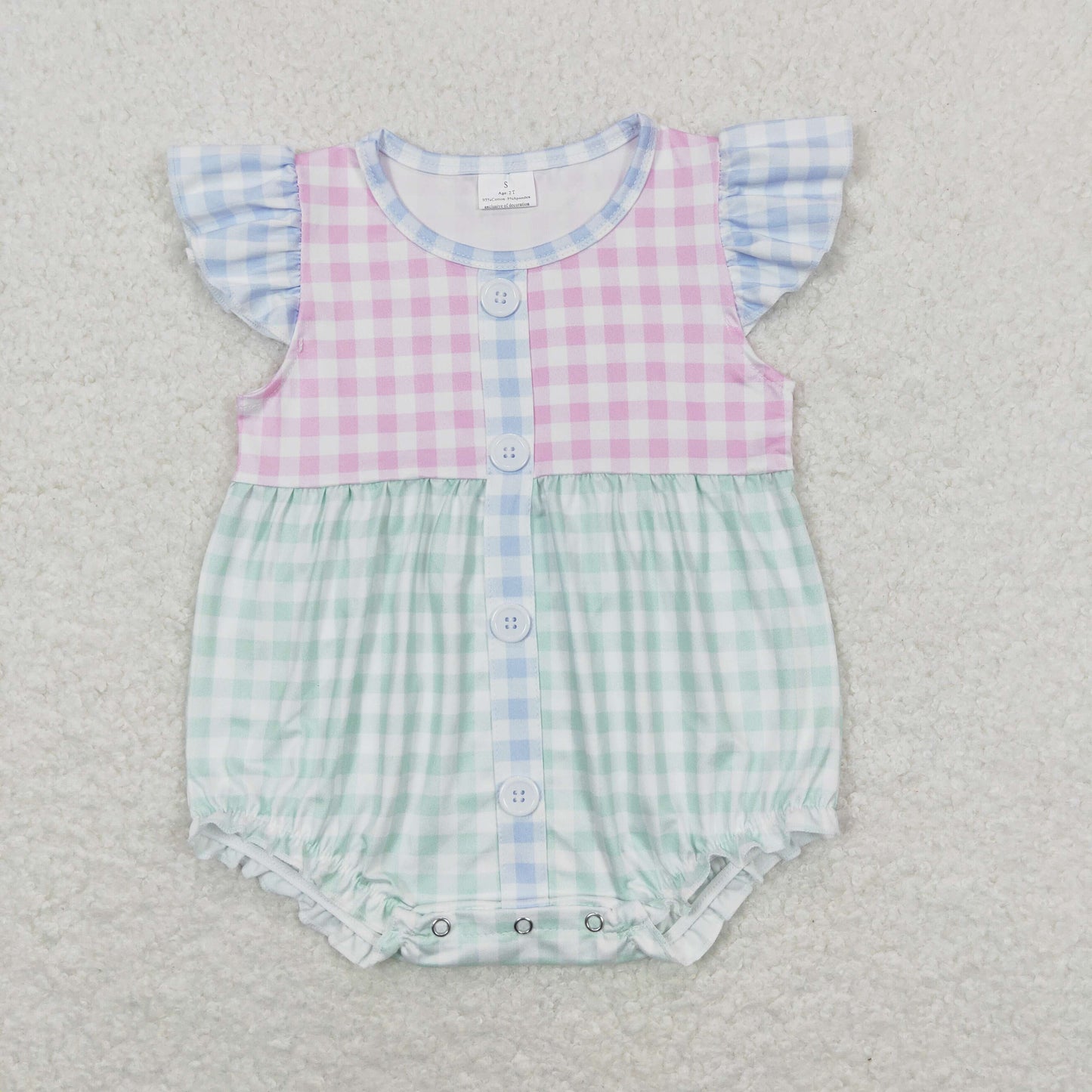 Baby Girl Short Sleeves Colorful Plaid One Piece Romper