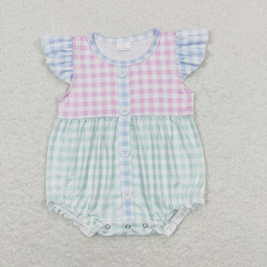 Baby Girl Short Sleeves Colorful Plaid One Piece Romper