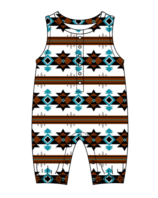 Baby Kids Toddler Sibling Western Aztec Shirt Romper Set Moq 5