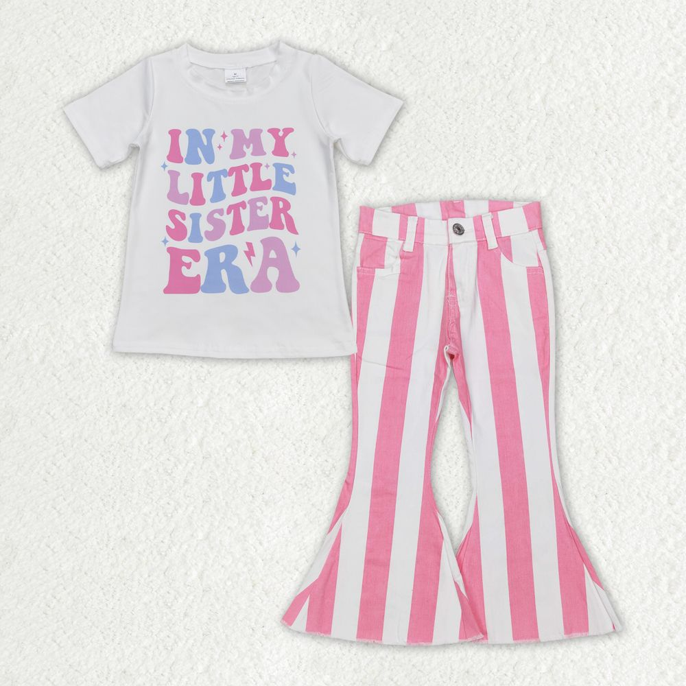 Baby Girl Little Sister Shirt Pink Stripes Denim Jeans Pants Singer Set