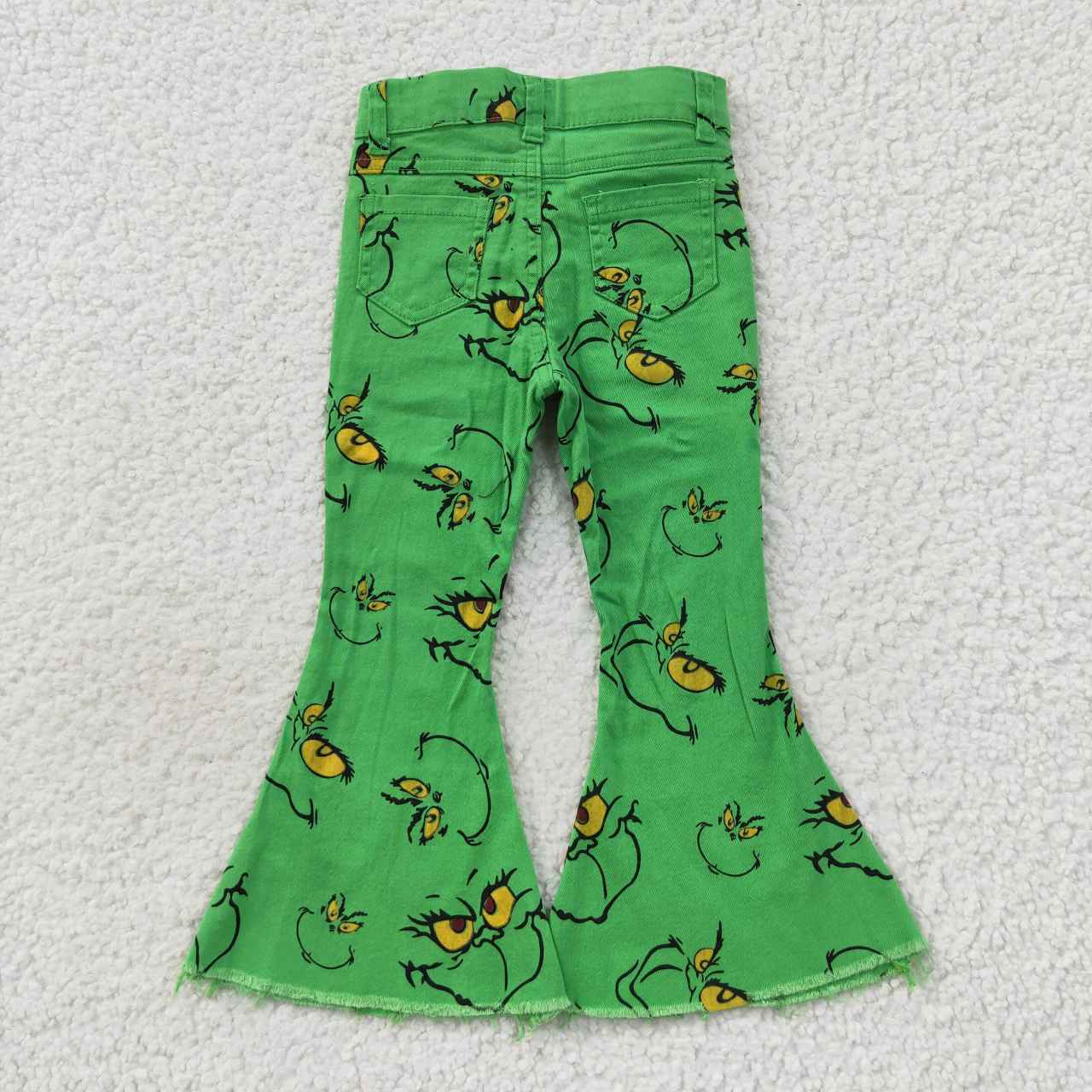 P0230 Christmas Baby Girl Green Face Denim Jeans Bell Pants