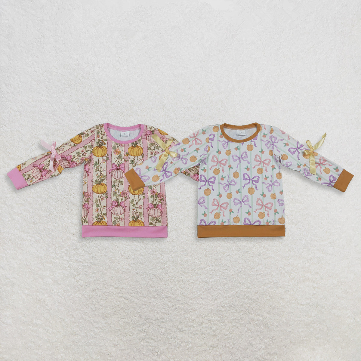 Sibling Baby Girls Kids Long Sleeves Pumpkins Bows Shirts Fall Tops Clothes RTS