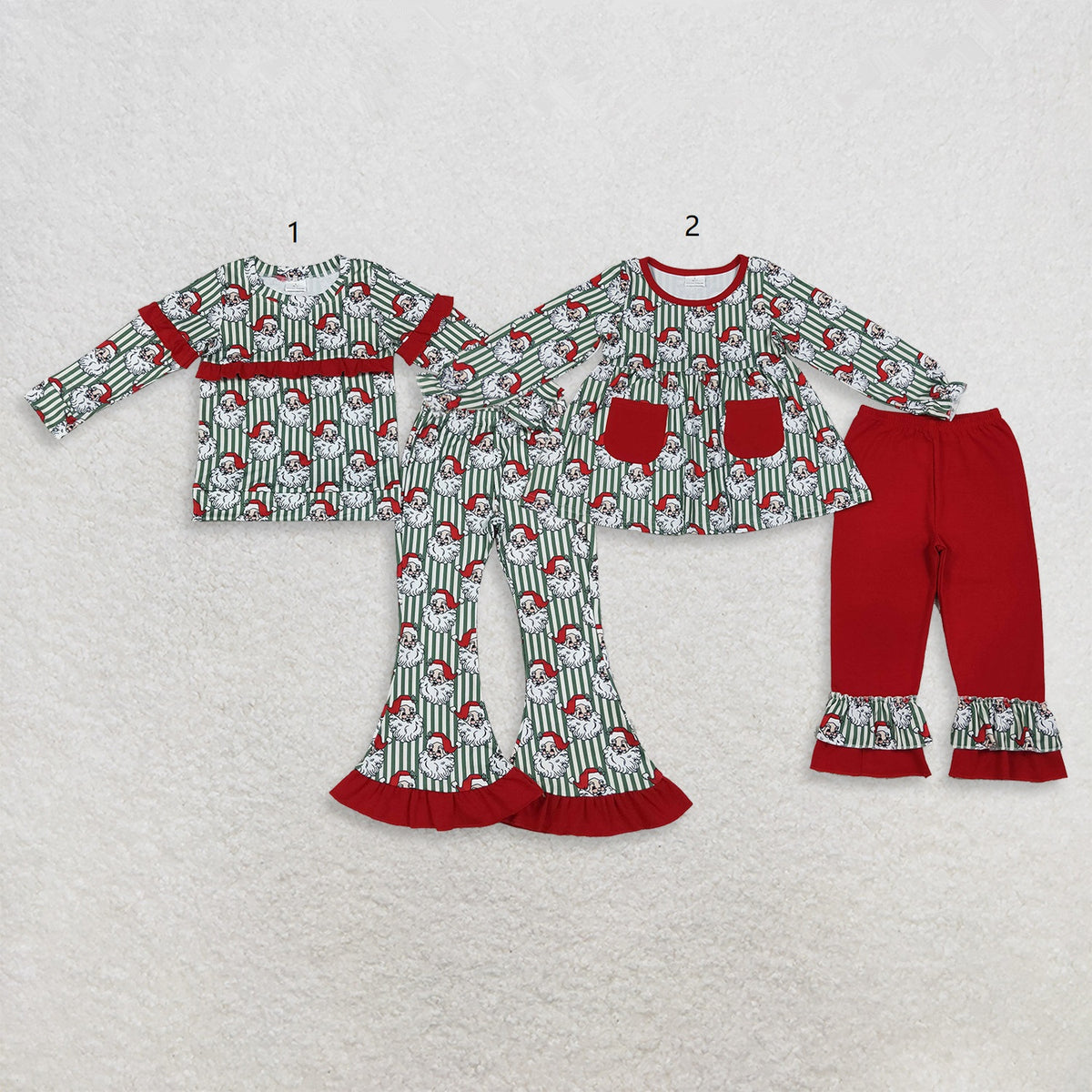 Sibling Baby Girls Kids Long Sleeves Christmas Santa Stripes Tops Pants Sets Clothes RTS