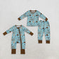 Sibling Baby Boys Kids Long Sleeves Cowboy Western Zipper Romper Set Pajamas Clothes RTS