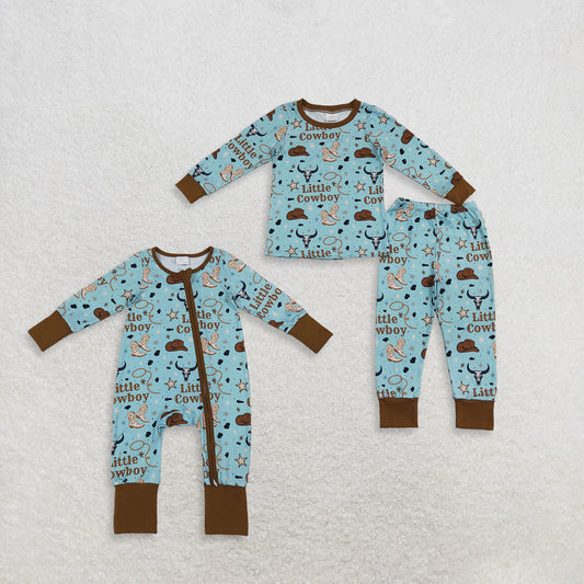 Sibling Baby Boys Kids Long Sleeves Cowboy Western Zipper Romper Set Pajamas Clothes RTS