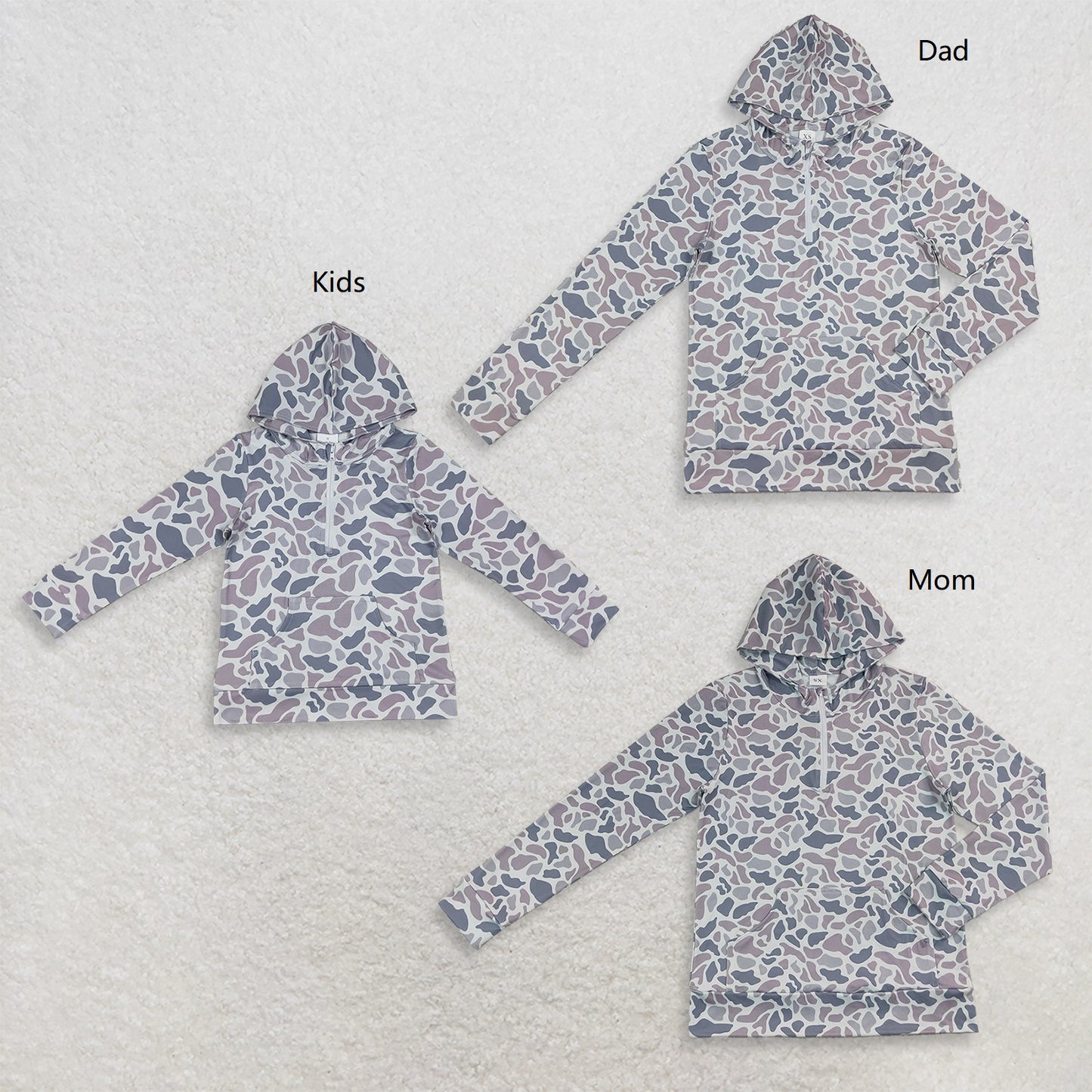 Sibling Baby Boys Adult Long Sleeves Grey Camo Zipper Hoodie Pockets Pullovers Family RTS