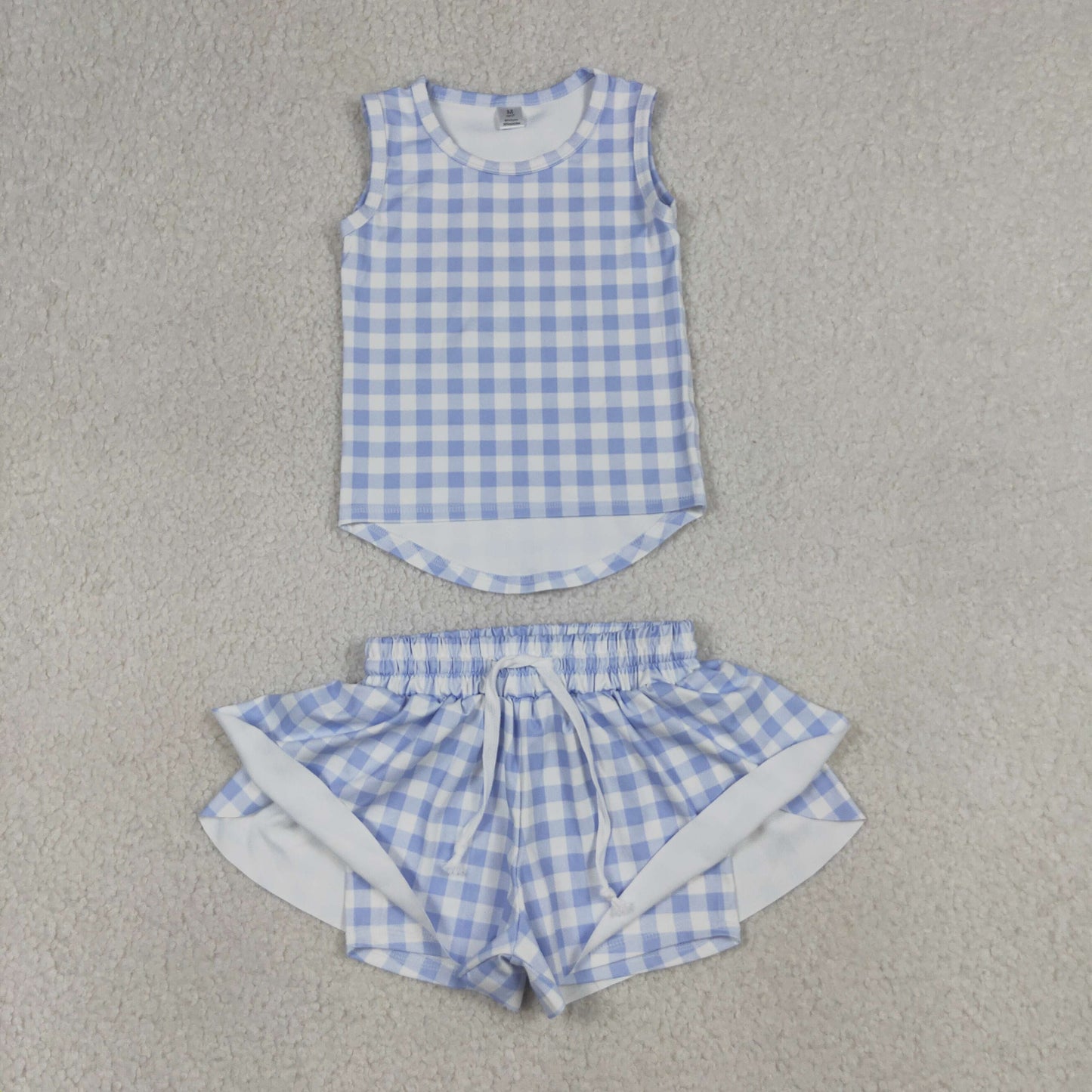 Sibling Baby Girls Kids Sleeveless Plaid Tops Shorts Sets Yoga Active Summer Clothes RTS