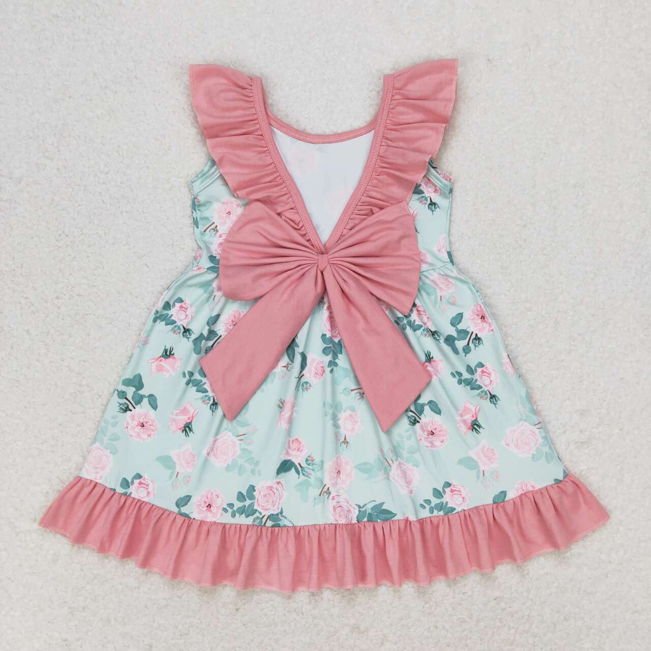 baby girl flower sleeveless pink bow dress