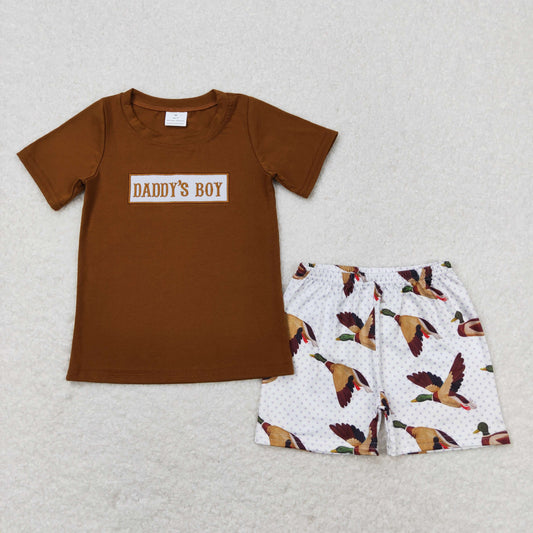 Embroidery Daddy's Boy Brown Shirt Ducks Shorts Summer Set