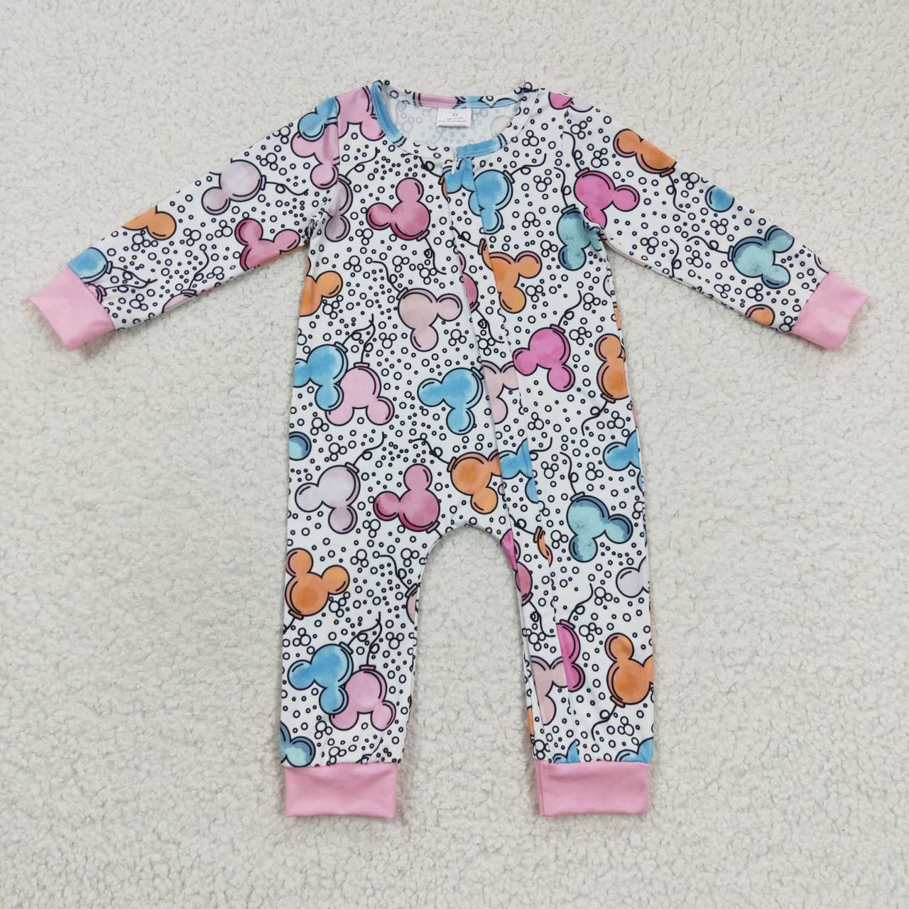 LR0300 Baby Girl Long Sleeves Cartoon Zipper Romper