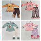 Sibling Girls Toddler Fall Embroidery turkey Tunic Pants Thanksgiving Set Clothes RTS