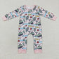 LR0322 Baby Girl Long Sleeves Zip Fishing Pink One Piece Romper