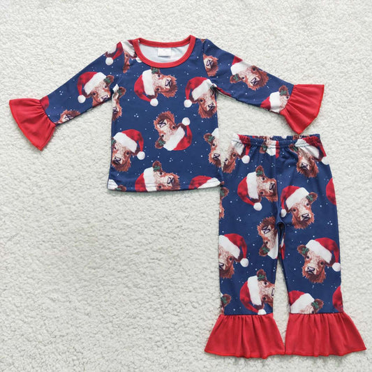 GLP0698 Baby Girl Christmas Long Sleeves Pants Western Cow Outfit Pajamas