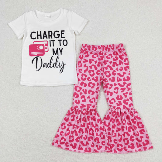 Baby Girl Short Sleeves Daddy Shirt Pink Leopard Bell Pants Set