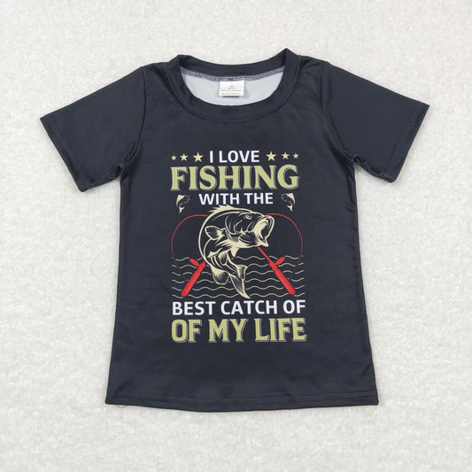 BT0414 Baby Boy Black Short Sleeves Fishing Tops