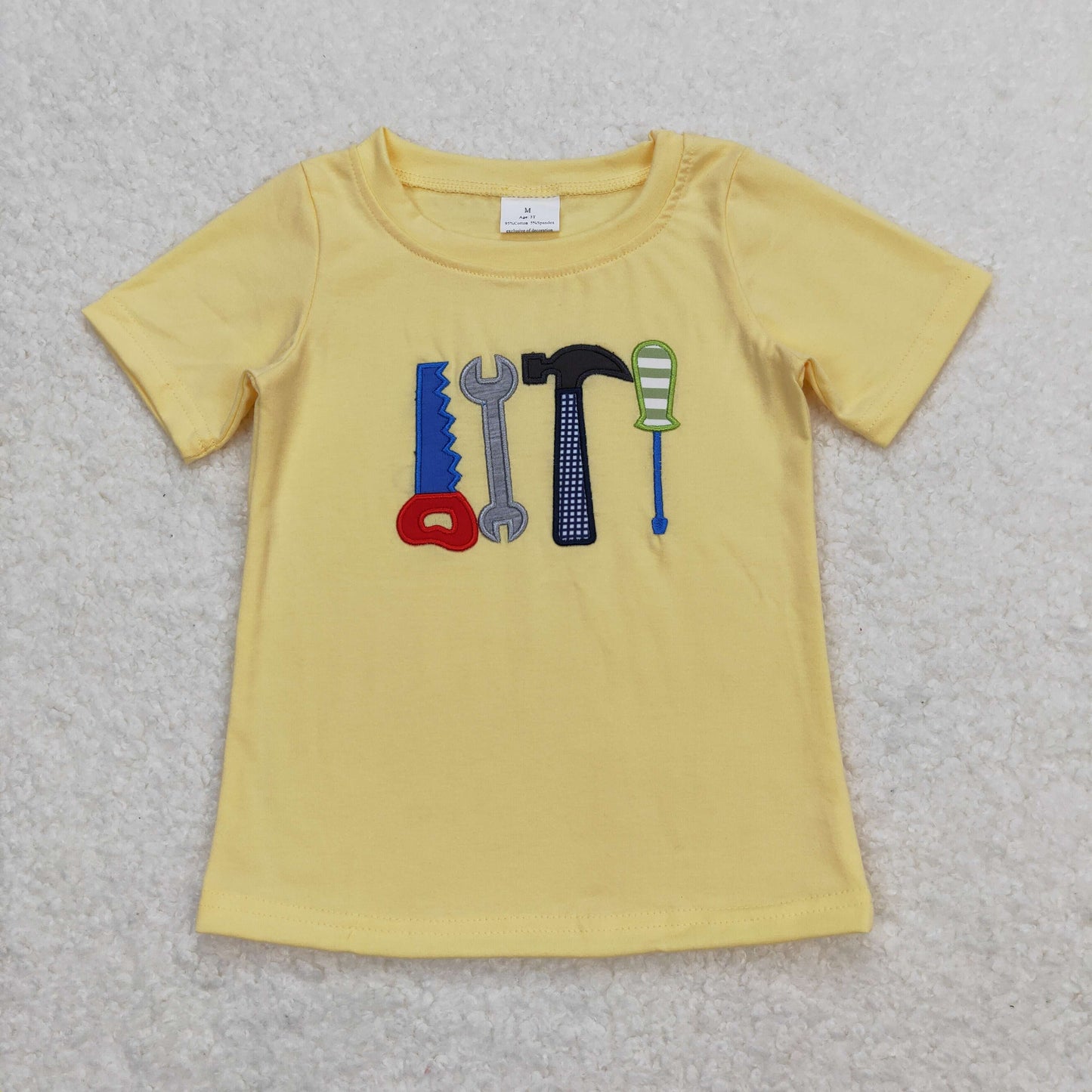 Baby Boy Short Sleeves Embroidery Tools Yellow Shirt Tops