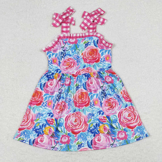 Baby Girl Plaid Sleeveless Floral Summer Dress