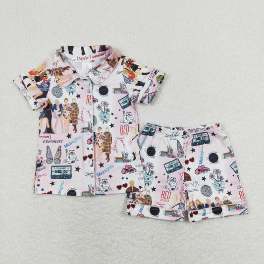 Baby Girl Short Sleeves Button Up Singer 1989 Shirt Shorts Summer Set Pajamas