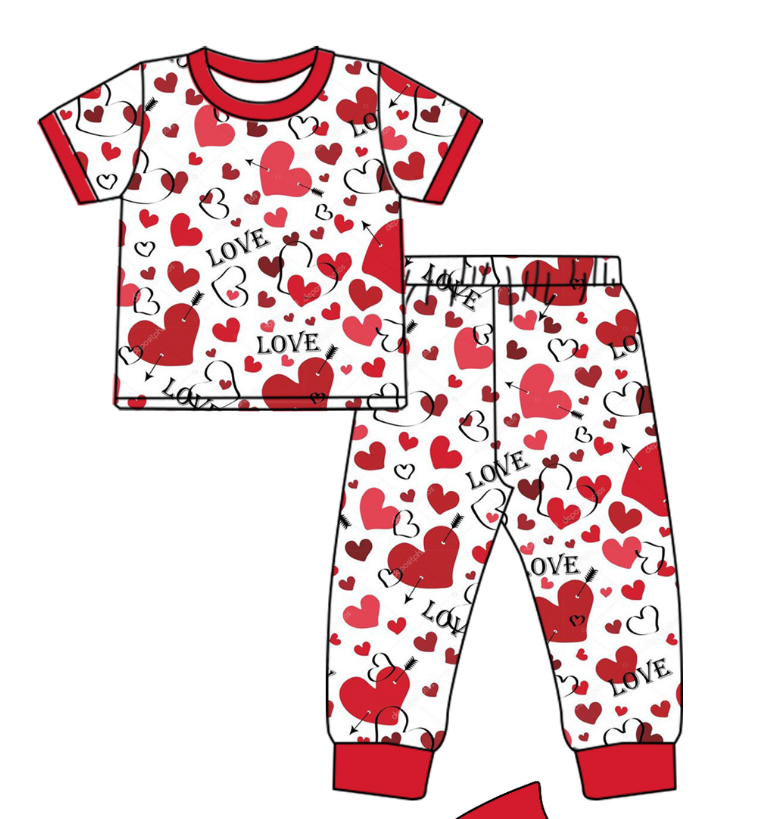 Baby Girl Toddler Short Sleeves Valentine Hearts Sibling Romper Dress Set Moq 5