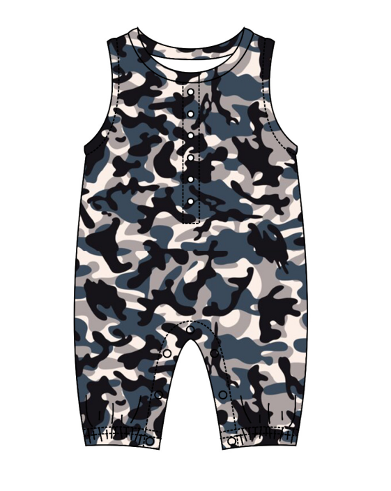 Baby Boy Sibling Grey Blue Camo Green Shirt Romper Set Moq 5