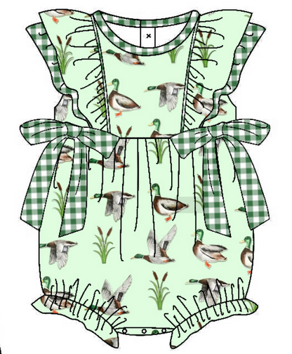 Baby Boy Girl Ducks Green Sibling Matching Green Dress Romper Clothes Set ( Moq 5 Each style )