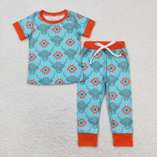 Baby Boy Short Sleeves Shirt Western Cow Pants Pajamas Set