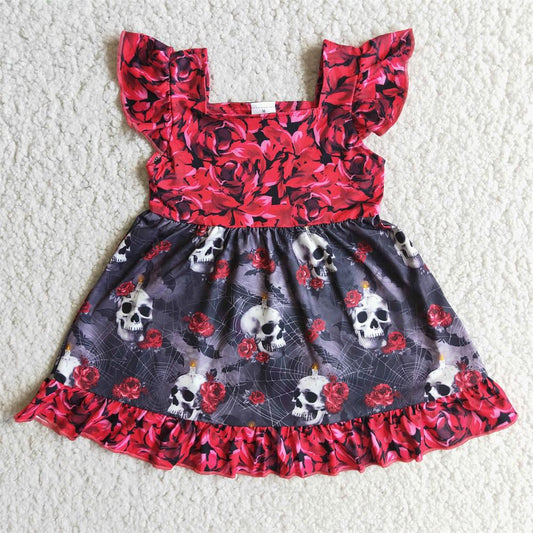 Promotion E1-13 Baby Girl Halloween Floral Short Sleeves Dress