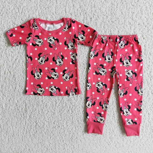 Promotion E1-15 Baby Girl Short Sleeves Mouse Shirt Pants Pajamas Cartoon Set