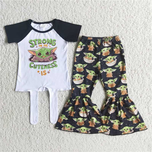 Promotion Baby Girl Short Sleeves Shirt Bell Pants Cartoon Outfit