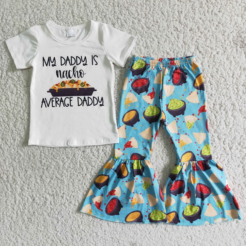 Promotion E1-5 Baby Girl Short Sleeves Daddy Shirt Bell Pants Set