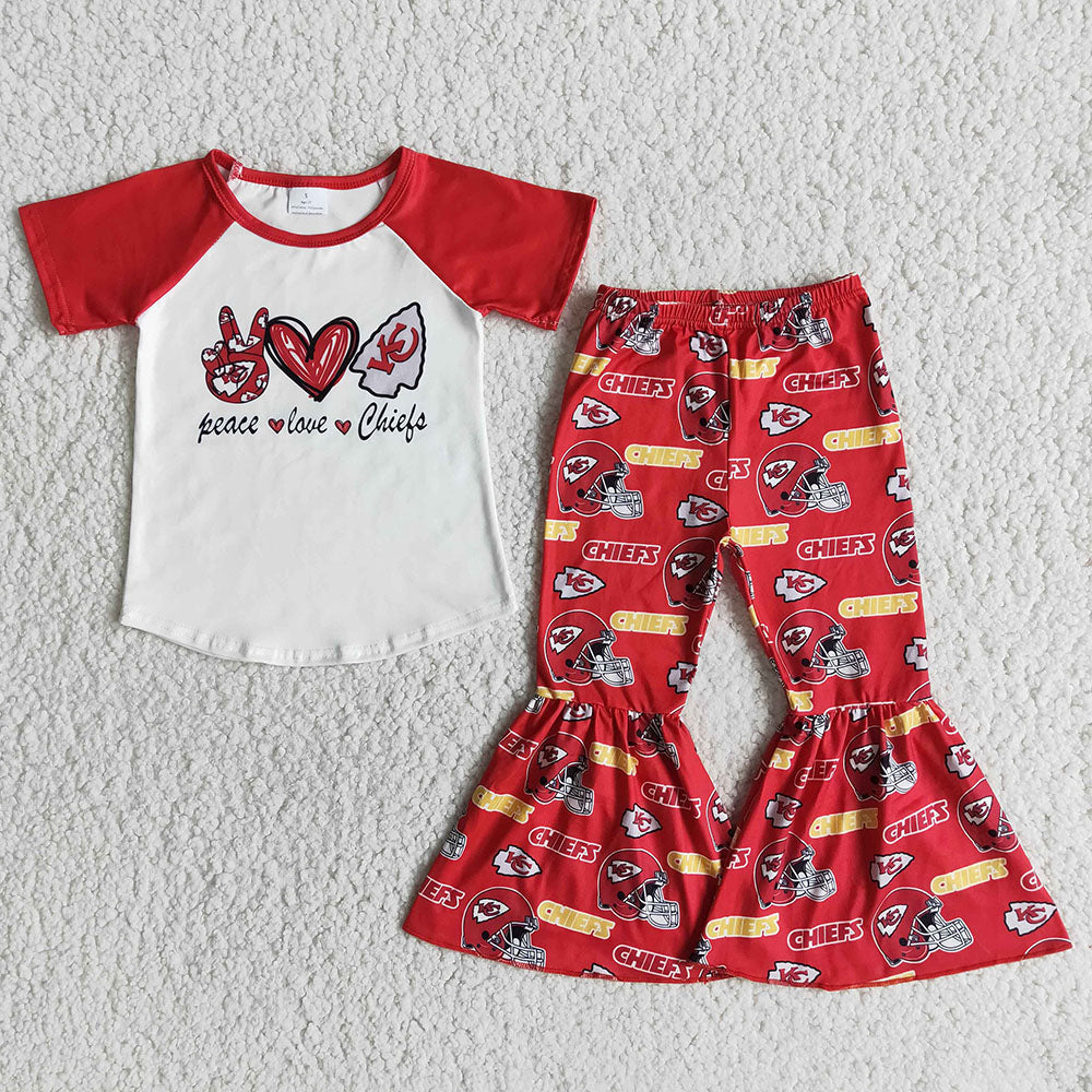 Bay Girl Short Sleeves Football Team Bell Pants Sibling Clothes Set