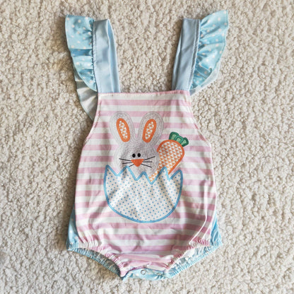 Promotion B4-9 Baby Boy Rabbit Carrot Blue Romper