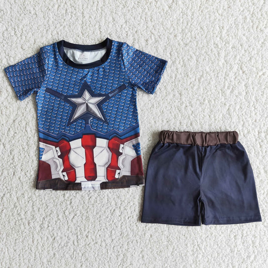 Promotion Baby Boy Short Sleeves Shirt Cartoon Shorts Summer Set