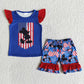 Promotion July 4th Baby Girl Summer Mouse Blue Shirt Shorts Set