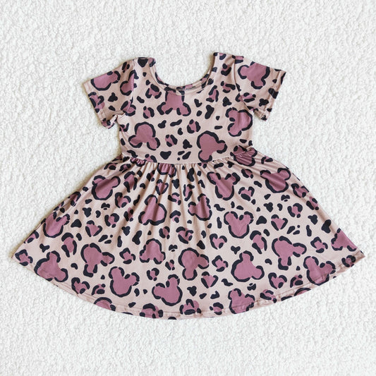 Promotion E13-13 Baby Girl Cartoon Leopard Twirl Dress