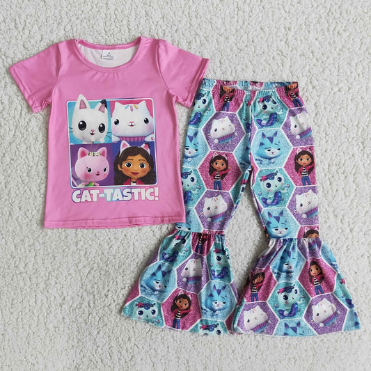 Promotion Baby Girl Cartoon Cat Bell Pants Set