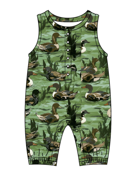 Baby Boy Girl Sibling Duck Green Shirt Romper Set Moq 5