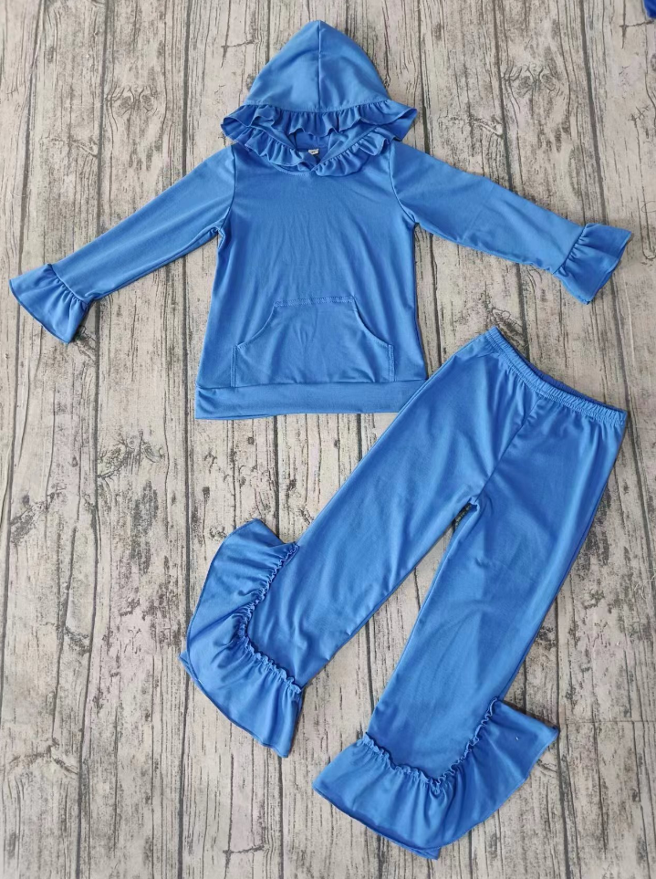 Baby Girl Long Sleeves Blue Hoodie Shirt Pants Cotton Set Moq 5