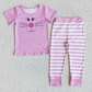 Promotion E3-27 Baby Girl Short Sleeves Easter Rabbit Shirt Stripes Pants Pink Set