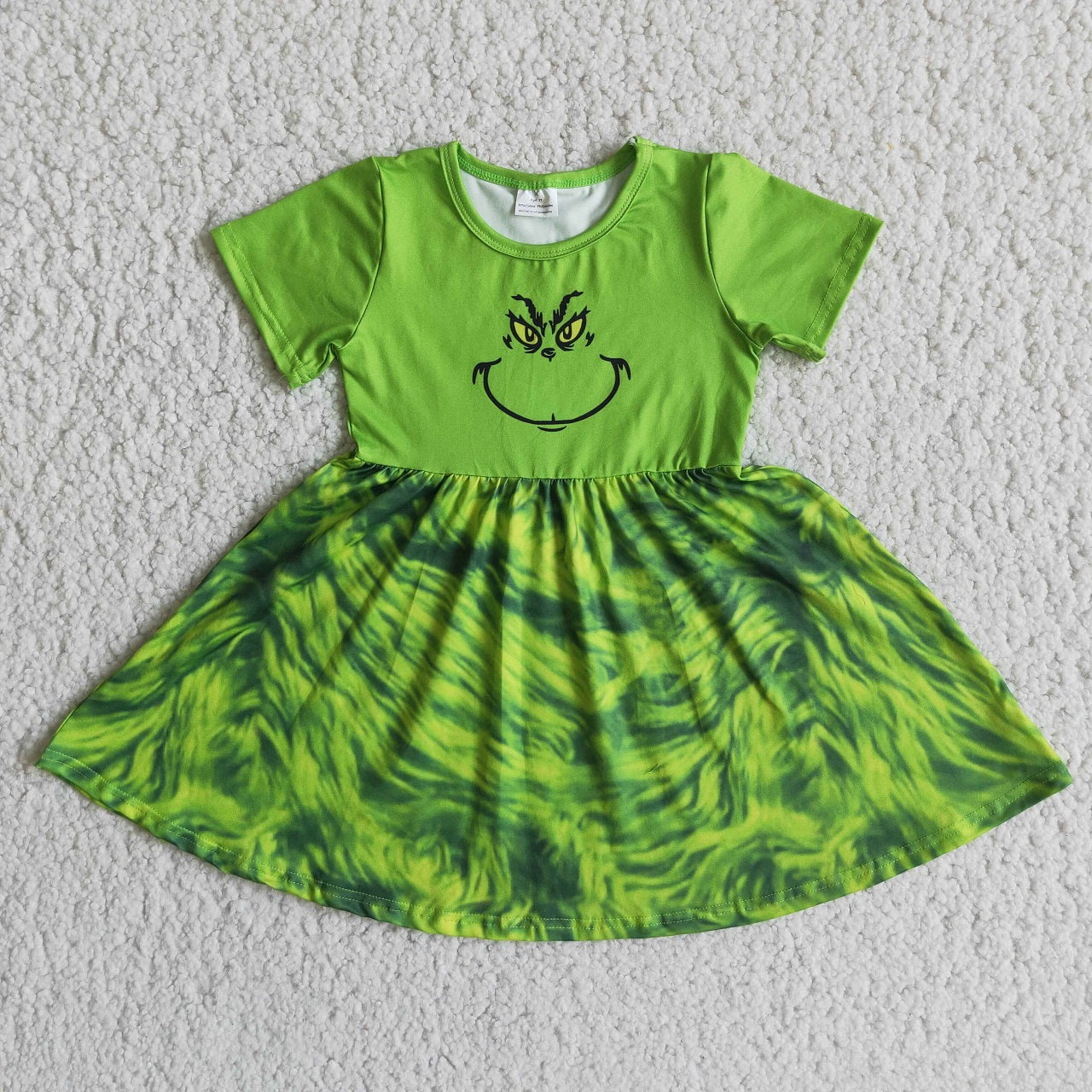 Promotion Baby Girl Short Sleeves Christmas Face Green Knee Length Dress