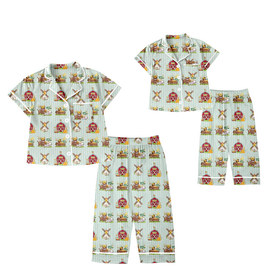 Baby Girl Adult Farm Animals Flower Sibling Family Pajamas Set